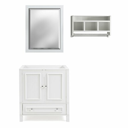 ALATERRE FURNITURE Williamsburg 3pc Wooden Vanity Set - 30-in. L Vanity, 30-in. L Mirror, 25-in. W Wall Shelf, White AVAN3000WHBB